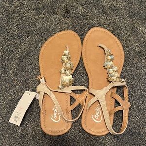 Candie's Beige Floral Embellished Sandals